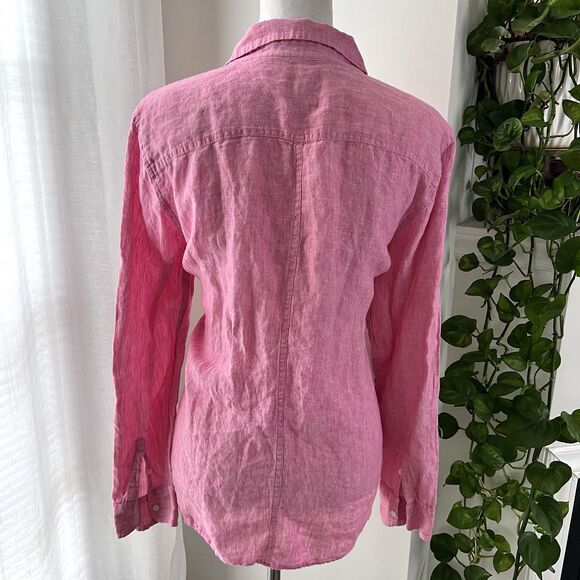 Talbots 100% Linen Pink Button Down Long Sleeve Blouse - Size XL - Picture 6 of 8